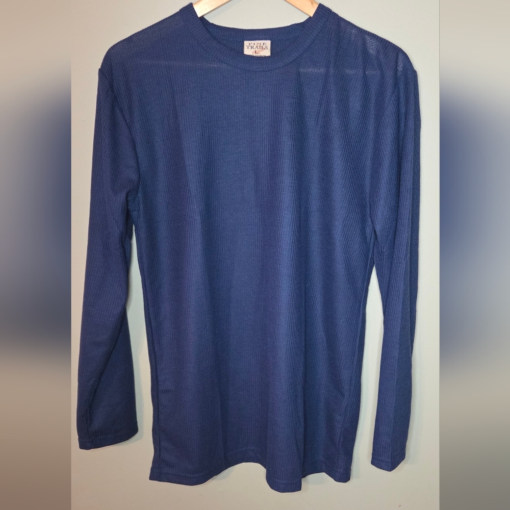 Pine Trails Mens Thermal Pajama Top Blue Size L Waffle Knit